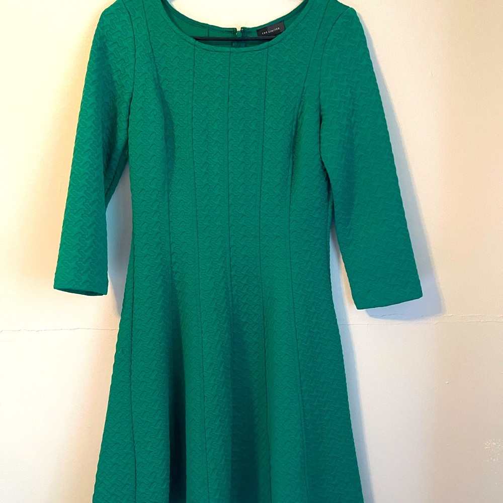 Green fit and flare 3/4 sleeve dress the limited